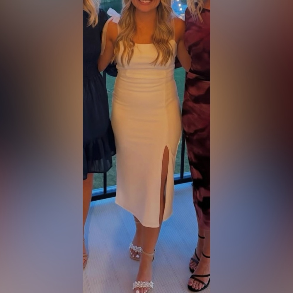 Lulu's Cream Midi Dress with Shoulder Ties and Side Slit - Picture 2 of 2